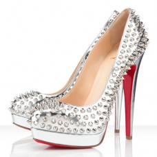Kolce Christian Louboutin Bianca Spikes 140mm Platformy Srebrne