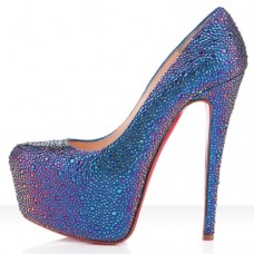 Christian Louboutin Daffodile Strass 160mm Platformy Niebieskie