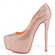 Christian Louboutin Daffodile Strass 160mm Platformy Jasnobrzoskwiniowe