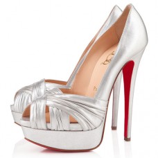 Szpilki Christian Louboutin Jenny 140 mm z odkrytym palcem w kolorze srebrnym