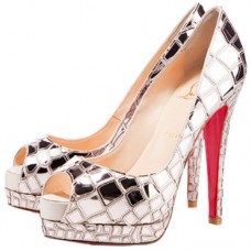 Czółenka Christian Louboutin Sobek 100 mm Platynowe czółenka z odkrytymi palcami