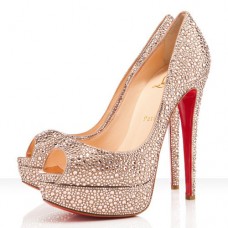 Szpilki Christian Louboutin Lady Peep Strass 140 mm z odkrytym palcem w kolorze złotym