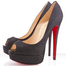 Szpilki Christian Louboutin Lady Peep Spikes 140mm Peep Toe w kolorze czarnym