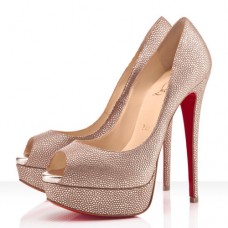Szpilki Christian Louboutin Lady Peep Spikes 140mm Peep Toe w kolorze złotym