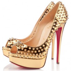 Szpilki Christian Louboutin Lady 140mm z odkrytym palcem, złote