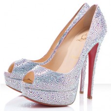 Christian Louboutin Lady Peep Strass 140mm Peep Toe Pumps Aurora Boreale Christian Louboutin Lady Peep Strass 140mm Peep Toe Pumps Aurora Boreale