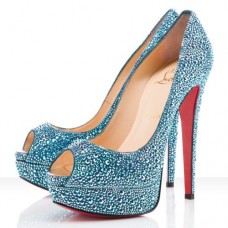 Christian Louboutin Lady Peep Strass 140mm Czółenka z odkrytym palcem niebieskie Christian Louboutin Lady Peep Strass 140mm Czółenka z odkrytym palcem niebieskie