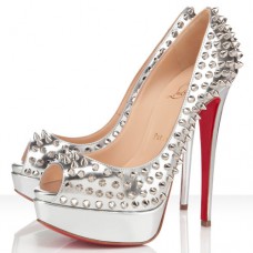 Szpilki Christian Louboutin Lady Peep Spikes 140mm Peep Toe w kolorze srebrnym