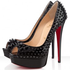 Szpilki Christian Louboutin Lady Peep Spikes 140mm Peep Toe w kolorze czarnym