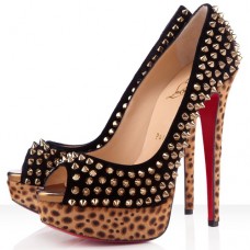 Szpilki Christian Louboutin Lady Peep Spikes 140mm Peep Toe w kolorze czarnym
