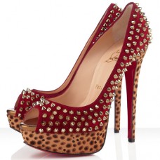 Szpilki Christian Louboutin Lady Peep Spikes 140mm Peep Toe w kolorze czerwonym