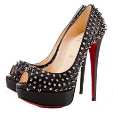 Szpilki Christian Louboutin Lady Peep Spikes 140mm Peep Toe w kolorze srebrnym