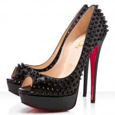 Szpilki Christian Louboutin Lady Peep Spikes 140mm Peep Toe w kolorze złotym