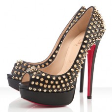 Szpilki Christian Louboutin Lady Peep Spikes 140mm Peep Toe w kolorze czarnym