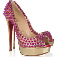 Szpilki Christian Louboutin Lady Peep Spikes 140mm Peep Toe w kolorze złotym i różowym