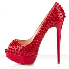 Szpilki Christian Louboutin Lady Peep Spikes 140mm Peep Toe w kolorze czerwonym