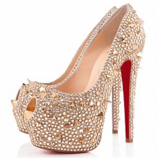 Szpilki Christian Louboutin Highness Strass 160mm z odkrytym palcem w kolorze złotym Szpilki Christian Louboutin Highness Strass 160mm z odkrytym palcem w kolorze złotym