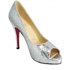 Szpilki Christian Louboutin Glittered 120mm Peep Toe w kolorze srebrnym