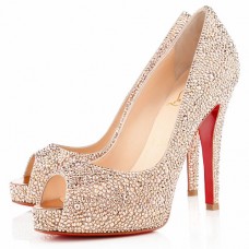 Christian Louboutin Very Riche Strass 120mm Peep Toe Pumps Nude