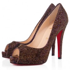Szpilki Christian Louboutin Very Riche Strass 120 mm z odkrytym palcem w kolorze śliwkowym