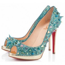 Szpilki Christian Louboutin Yolanda Spikes 120 mm z odkrytym palcem w kolorze zielonym Szpilki Christian Louboutin Yolanda Spikes 120 mm z odkrytym palcem w kolorze zielonym
