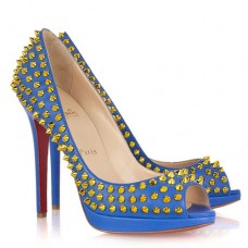 Christian Louboutin Yolanda Spikes 120mm Peep Toe Pumps Niebieskie