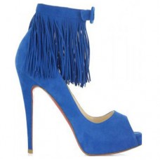 Christian Louboutin Short Tina Fringe 120mm Specjalne okazje Niebieskie