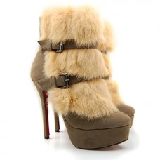 Botki Christian Louboutin Toundra Fur 120mm Beżowe
