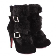 Botki Christian Louboutin Toundra Fur 120mm, czarne