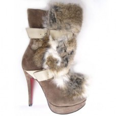 Christian Louboutin Toundra Fur 120mm Botki Brązowe