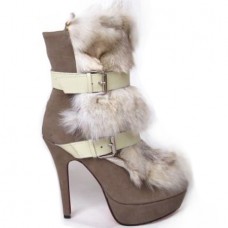 Christian Louboutin Toundra Fur 120mm Botki Brązowe