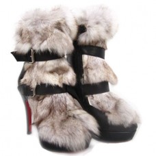 Botki Christian Louboutin Toundra Fur 120mm, czarne
