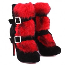 Botki Christian Louboutin Toundra Fur 120mm w kolorze czerwonym
