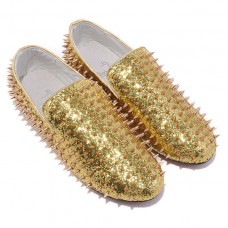 Mokasyny Christian Louboutin Rollerboy Spikes Gold