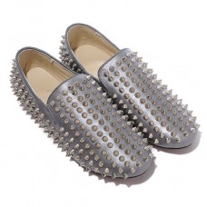Mokasyny Christian Louboutin Rollerboy Silver Spikes Grey
