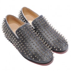 Mokasyny Christian Louboutin Rollerboy Silver Spikes Grey