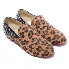 Mokasyny Christian Louboutin Rollerboy Silver Spikes Leopard