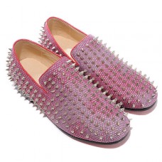 Mokasyny Christian Louboutin Rollerboy Silver Spikes Red