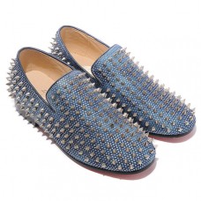 Mokasyny Christian Louboutin Rollerboy Silver Spikes Blue
