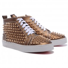 Christian Louboutin Louis Złote Kolce Sneakersy Brązowe