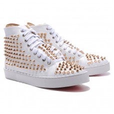Christian Louboutin Louis Gold Spikes Sneakers Białe