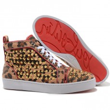 Christian Louboutin Louis Złote Kolce Sneakersy Leopard