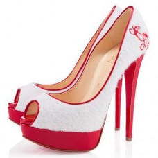 Damskie czółenka z odkrytym palcem Christian Louboutin Lady 140 mm, białe