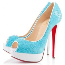 Christian Louboutin Lady 140mm Peep Toe Czółenka Jasnoniebieskie Christian Louboutin Lady 140mm Peep Toe Czółenka Jasnoniebieskie