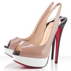 Christian Louboutin Lady Peep 140mm Slingback Sandały Cieliste/Białe Christian Louboutin Lady Peep 140mm Slingback Sandały Cieliste/Białe