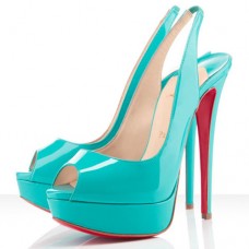 Christian Louboutin Lady Peep 140mm Slingback Sandały Turkusowe Christian Louboutin Lady Peep 140mm Slingback Sandały Turkusowe