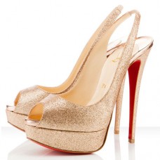 Christian Louboutin Lady Peep 140mm Slingback Gold Christian Louboutin Lady Peep 140mm Slingback Gold