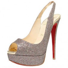Christian Louboutin Lady Peep 140mm Slingback Silver Christian Louboutin Lady Peep 140mm Slingback Silver