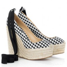 Koturny Christian Louboutin Formentera Gingham 140 mm, czarno-białe Koturny Christian Louboutin Formentera Gingham 140 mm, czarno-białe