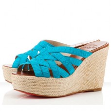 Christian Louboutin Crepon 100mm Koturny Turkusowe Christian Louboutin Crepon 100mm Koturny Turkusowe